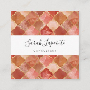 Rose Quartz & Gold Chic & Elegant Moroccan Pattern Square Business Card