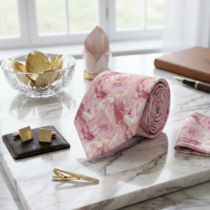 Rose Quartz & Gold Marble Tie