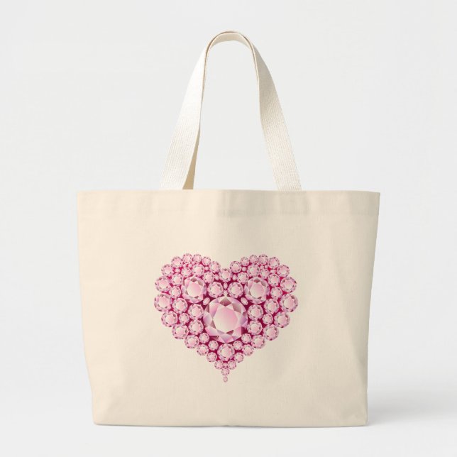 Rose Quartz Heart Gems Large Tote Bag (Front)