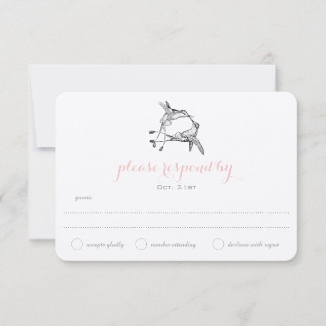 Rose Quartz Hummingbird Kiss Wedding Wedding RSVP (Front)