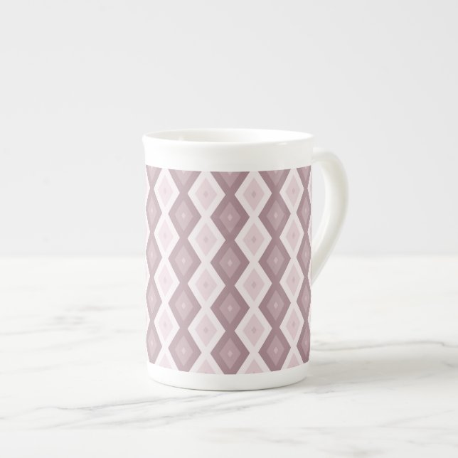 Rose quartz pink diamond pattern bone china mug (Front Right)