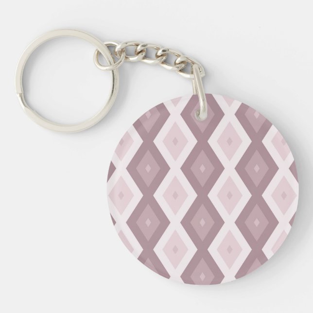 Rose quartz pink diamond pattern key ring (Front)