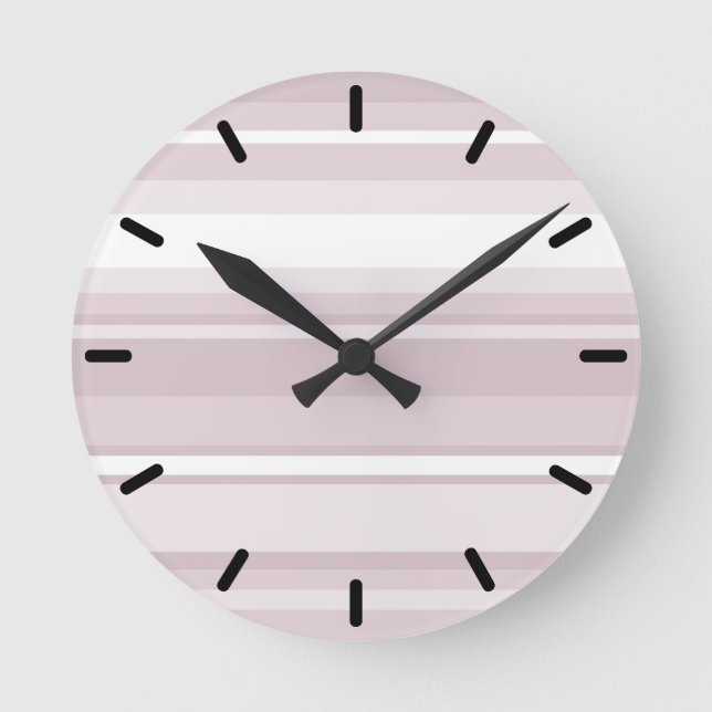 Rose quartz pink stripes round clock (Front)