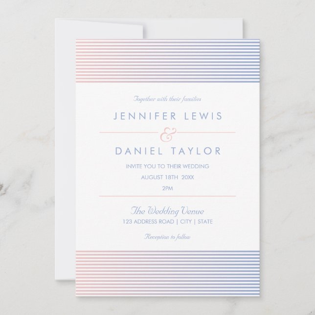 Rose Quartz & Serenity Ombré Stripe Wedding Invitation (Front)