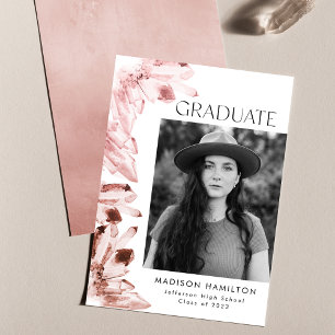 Rose Quartz Watercolor Crystals Photo Graduation Announcement