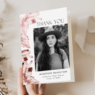 Rose Quartz Watercolor Crystals Photo Graduation Thank You Card