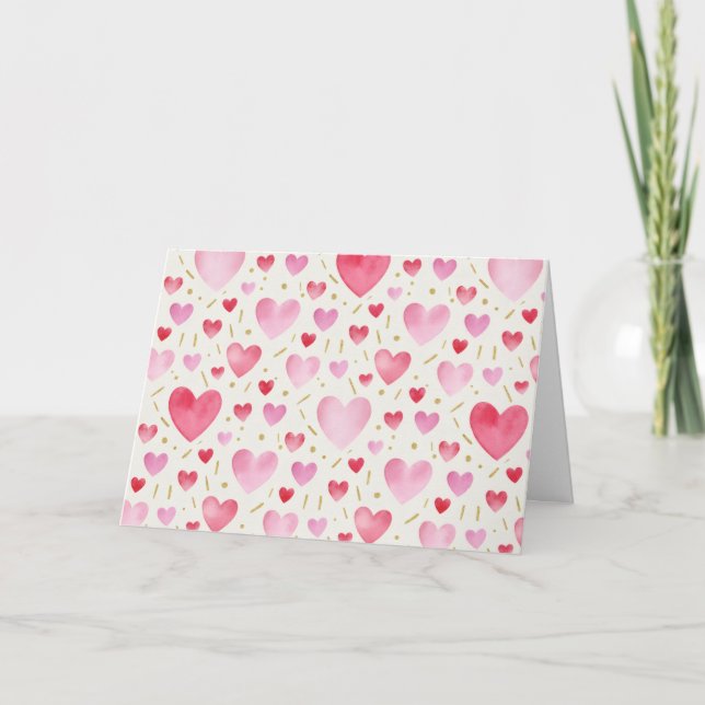 Rose Quartz Watercolor Hearts Card (Front)