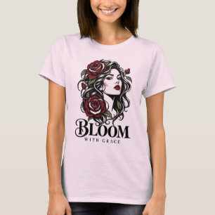 Rose Queen Floral Woman Red Rose Portrait T-Shirt