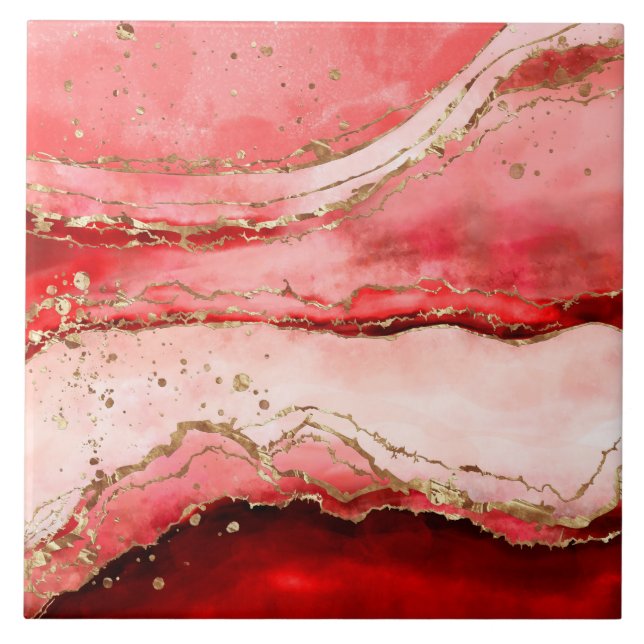 Rose Red Abstract Watercolor Tile (Front)