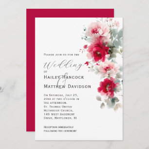 Rose Red and Pink Floral Wedding Invitation