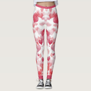 Rose red floating hearts leggings