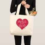 Rose red heart and script mother of the bride large tote bag<br><div class="desc">Cute Personalised mother of the bride tote bag features colour editable rose red heart shape,  modern script,  and custom name,  great wedding party gifts.</div>