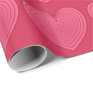 Rose red hearts on a deeper red background wrapping paper
