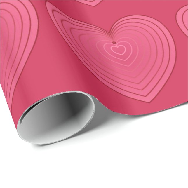 Rose red hearts on a deeper red background wrapping paper (Roll Corner)