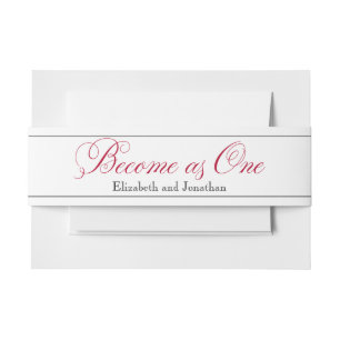 Rose Red Script Become as One Wedding Belly Band Invitation Belly Band