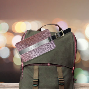 Rose Red Snakeskin Digital Leather Silver Metal Luggage Tag