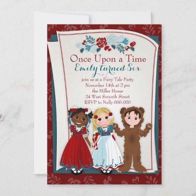 Rose Red, Snow White and Bear Invitation (Front)