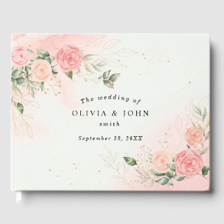 Rose Romantic Watercolor Wedding Pink Floral Guest Book