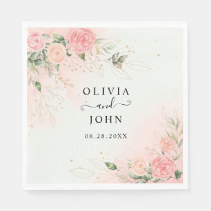 Rose Romantic Watercolor Wedding Pink Floral Napkin