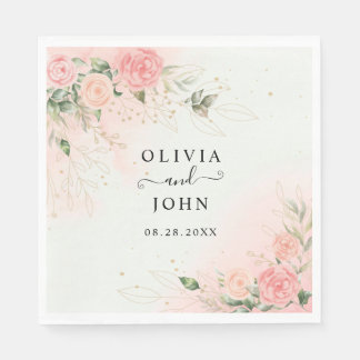Rose Romantic Watercolor Wedding Pink Floral Napkin