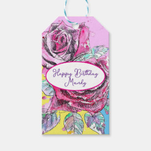 Rose Roses flower floral Watercolor Birthday Women Gift Tags