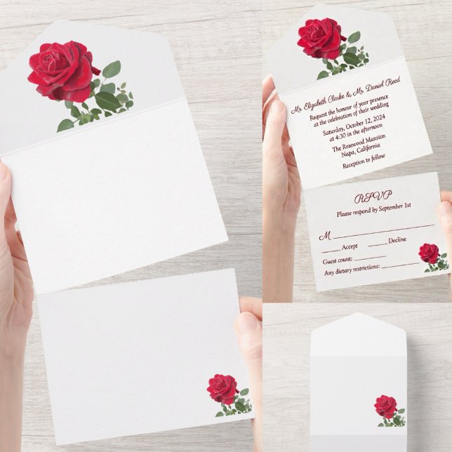 Rose rouge - peinte à la main all in one invitation (Creator Uploaded)