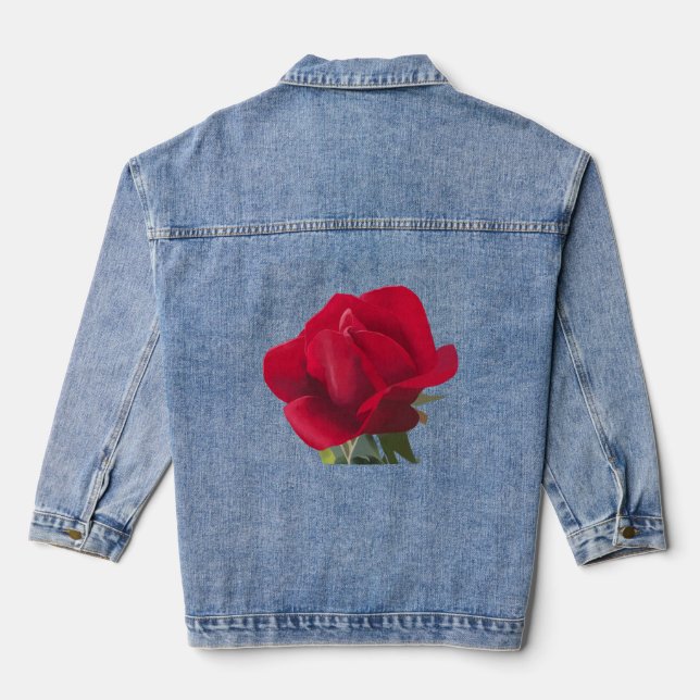  Rose rouge - Red rose  Denim Jacket (Back)