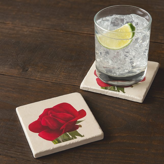 Rose rouge - Red rose  Stone Coaster (Creator Uploaded)