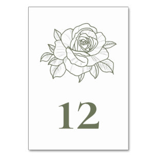 Rose Sage Green Garden Floral Wedding Table Number