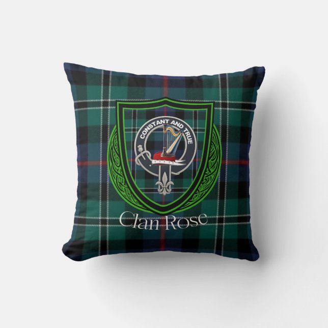 Rose Scottish Clan Tartan & Crest Cushion (Front)