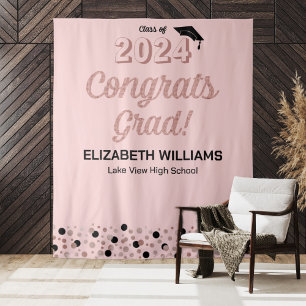 Rose Script Confetti Congrats Grad Pink Backdrop Tapestry