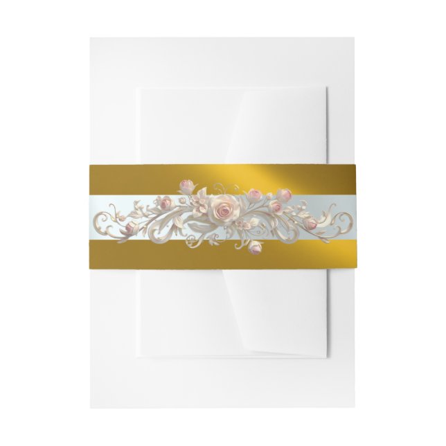 Rose Scroll - Gold/Silver Invitation Belly Band (Front Example)