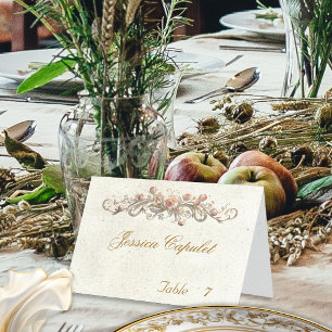 Rose Scroll & Heart Monogram - Cream Place Card