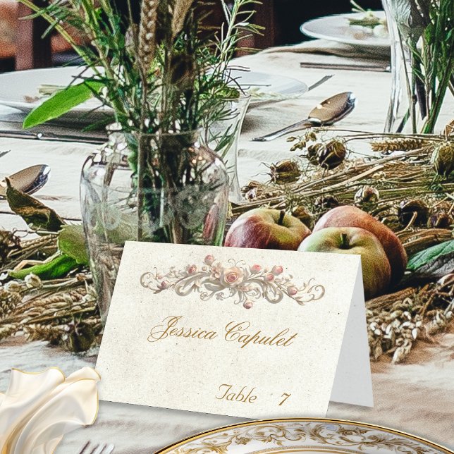 Rose Scroll & Heart Monogram - Cream Place Card (Creator Uploaded)
