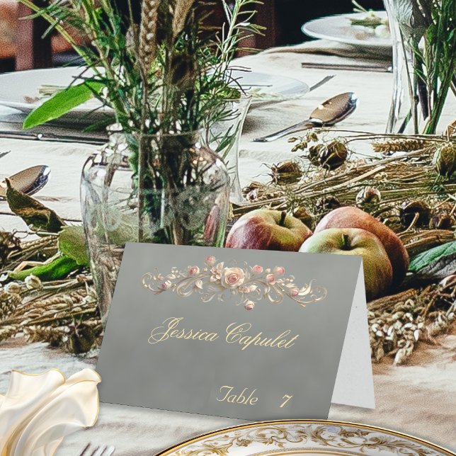 Rose Scroll & Heart Monogram - Sage Place Card (Creator Uploaded)