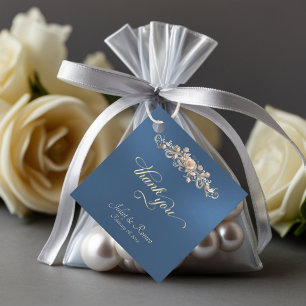 Rose Scroll & Monogram - Square Blue Favour Tags