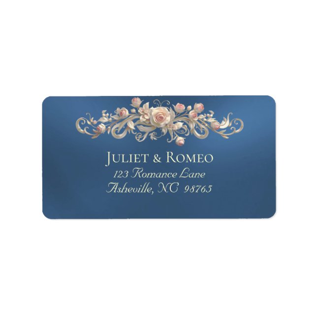 Rose Scroll Return Address - Blue Label (Front)