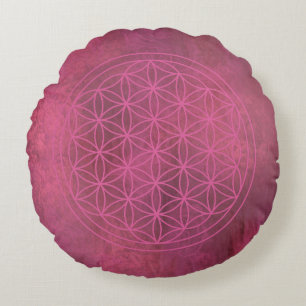 Rose Serenity Flower of Life Round Cushion
