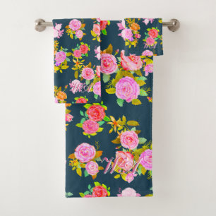 Rose Shabby Vintage Navy Bath Towel Set