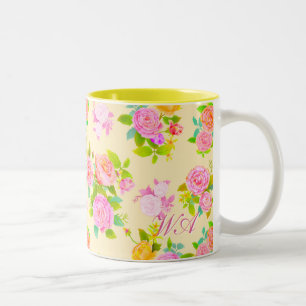 Rose Shabby Vintage Yellow Two-Tone Coffee Mug