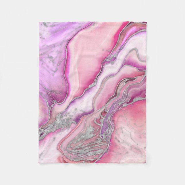 Rose Silver liquid Marble Fleece Blanket (Front)