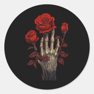Rose Skeleton Skull Hand Red Flower Rose 1  Classic Round Sticker