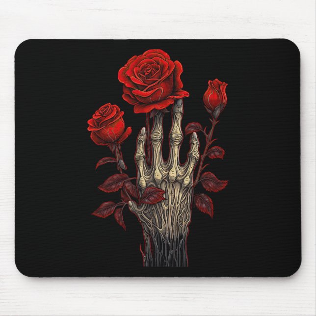 Rose Skeleton Skull Hand Red Flower Rose 1  Mouse Pad (Front)