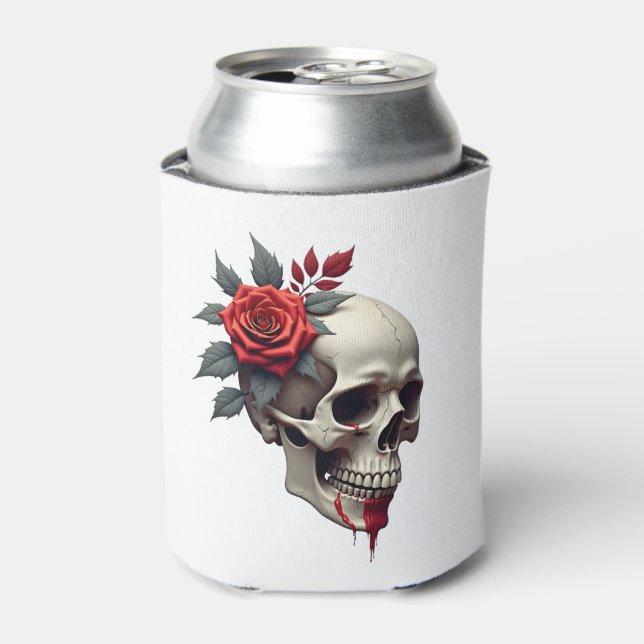 Rose Skeleton Skull Hand Red Flower Rose T-Shirt ( Can Cooler (Can Front)