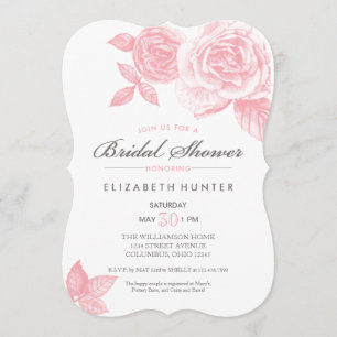 Rose Sketch Bridal Shower Invitation in Pink