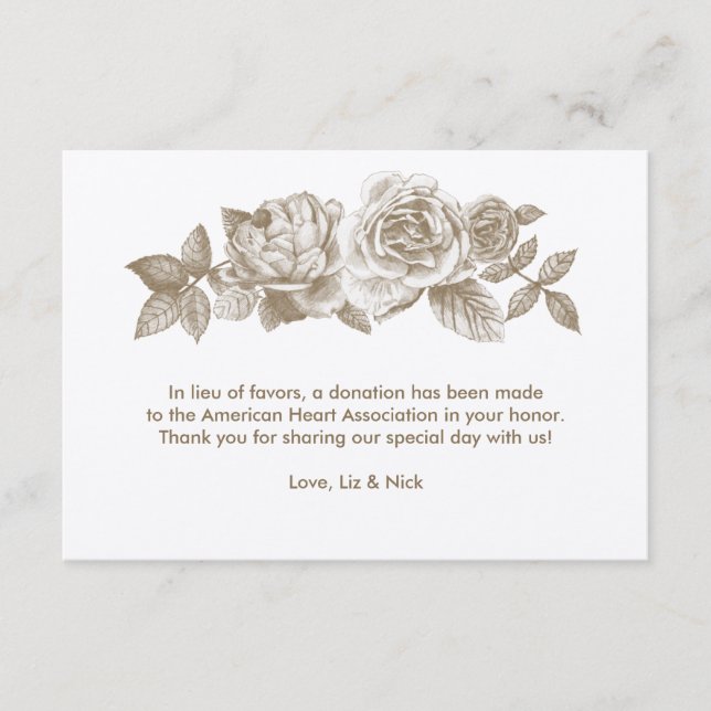 Rose Sketch Favour Card in Sepia (Front)