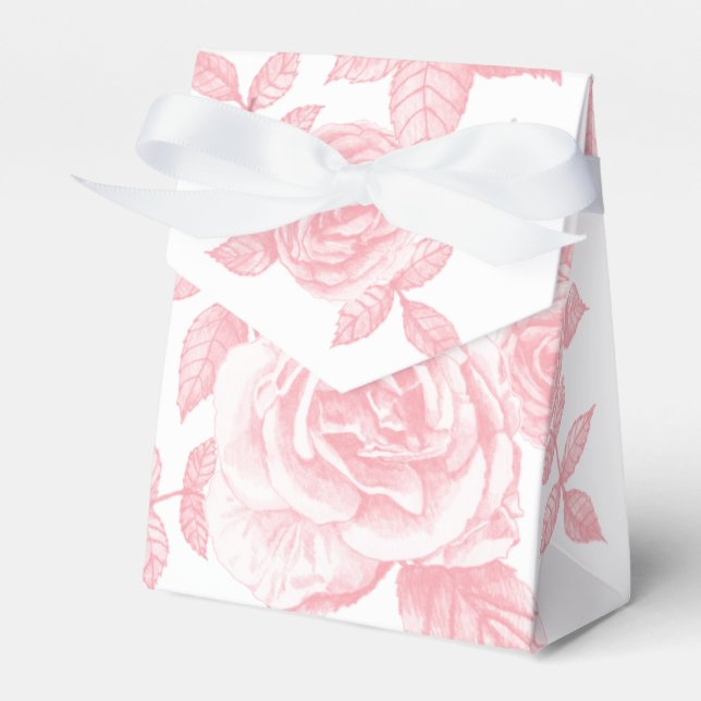 Rose Sketch Favour Tent in Pink Favour Box (Front Side)