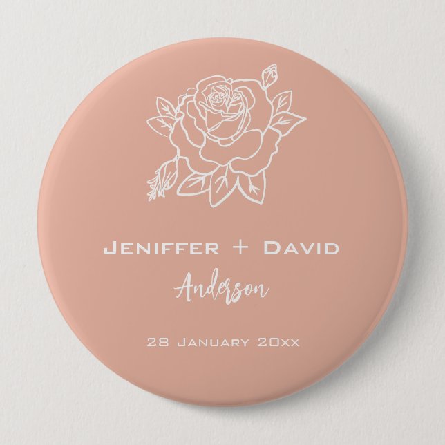 Rose Sketch Personalised Wedding 10 Cm Round Badge (Front)