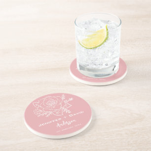 Rose Sketch Personalised Wedding/ Bridal Shower Coaster