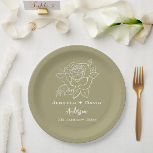 Rose Sketch Personalised Wedding/ Bridal Shower  Paper Plate